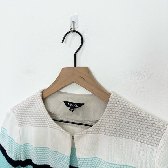 Misook Open Front Stripe Knit Cardigan Blue Cream size small - Picture 3 of 4